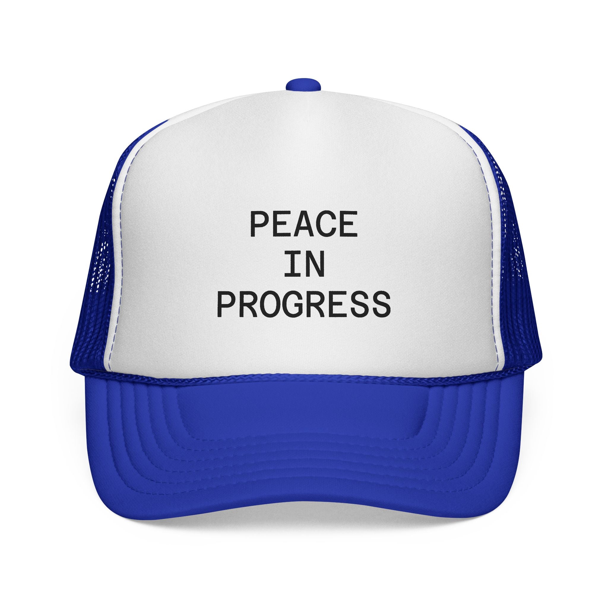 Peace In Progress Trucker Hat — Casual Mesh Cap with Positive Message