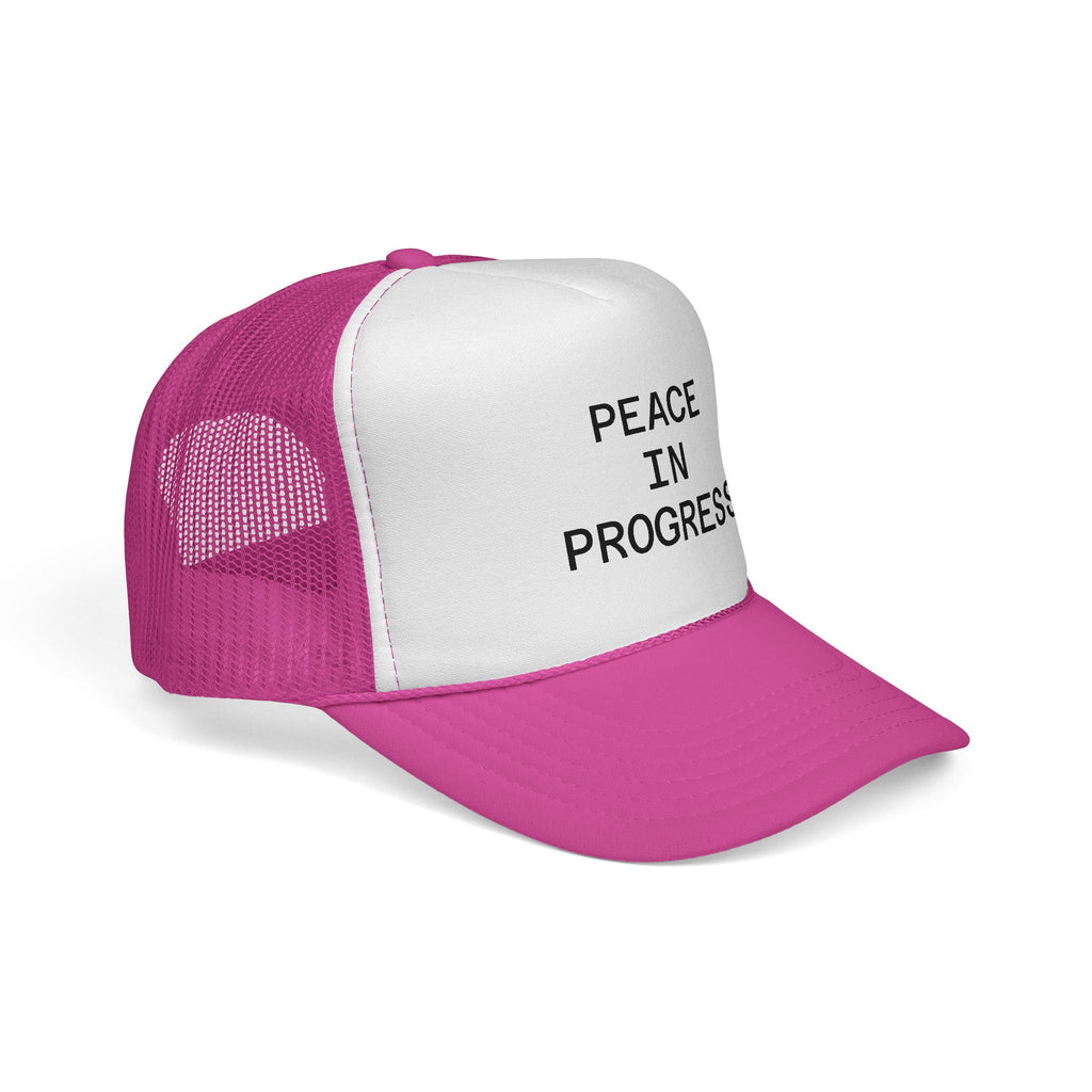 Peace In Progress Trucker Hat — Casual Mesh Cap with Positive Message