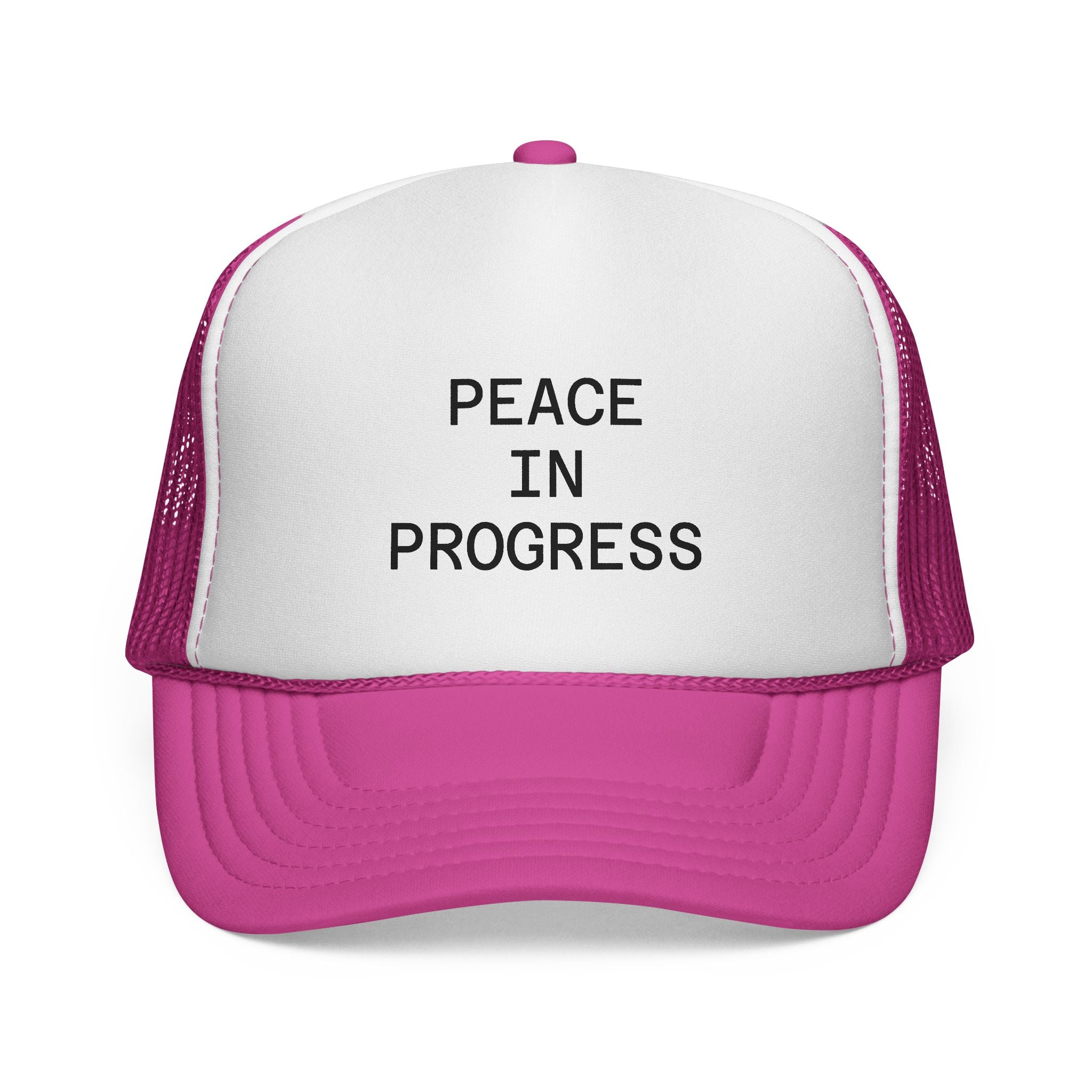 Peace In Progress Trucker Hat — Casual Mesh Cap with Positive Message