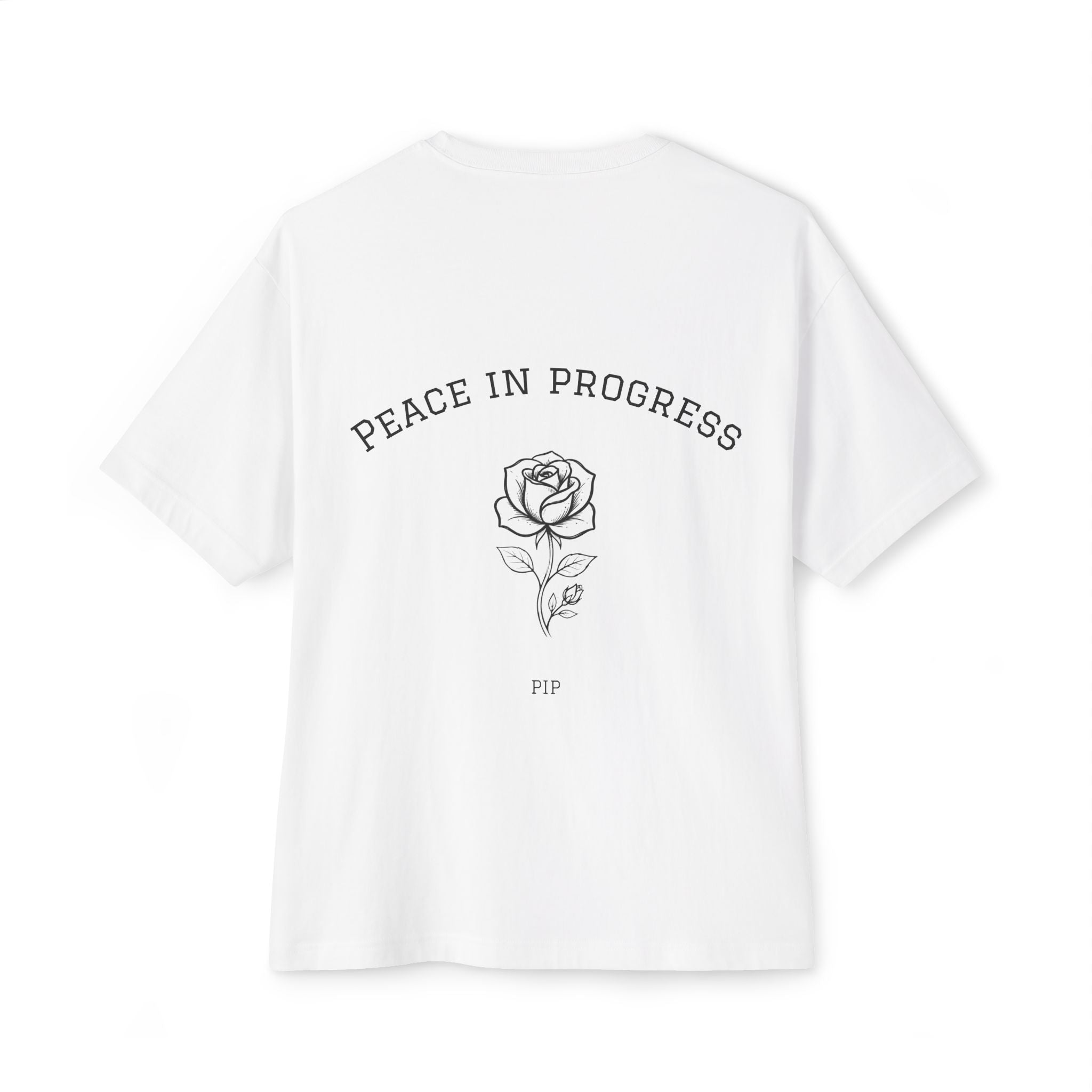 Peace In Progress Tee — Minimalist White Boxy T-Shirt with 'PIP' Chest Logo
