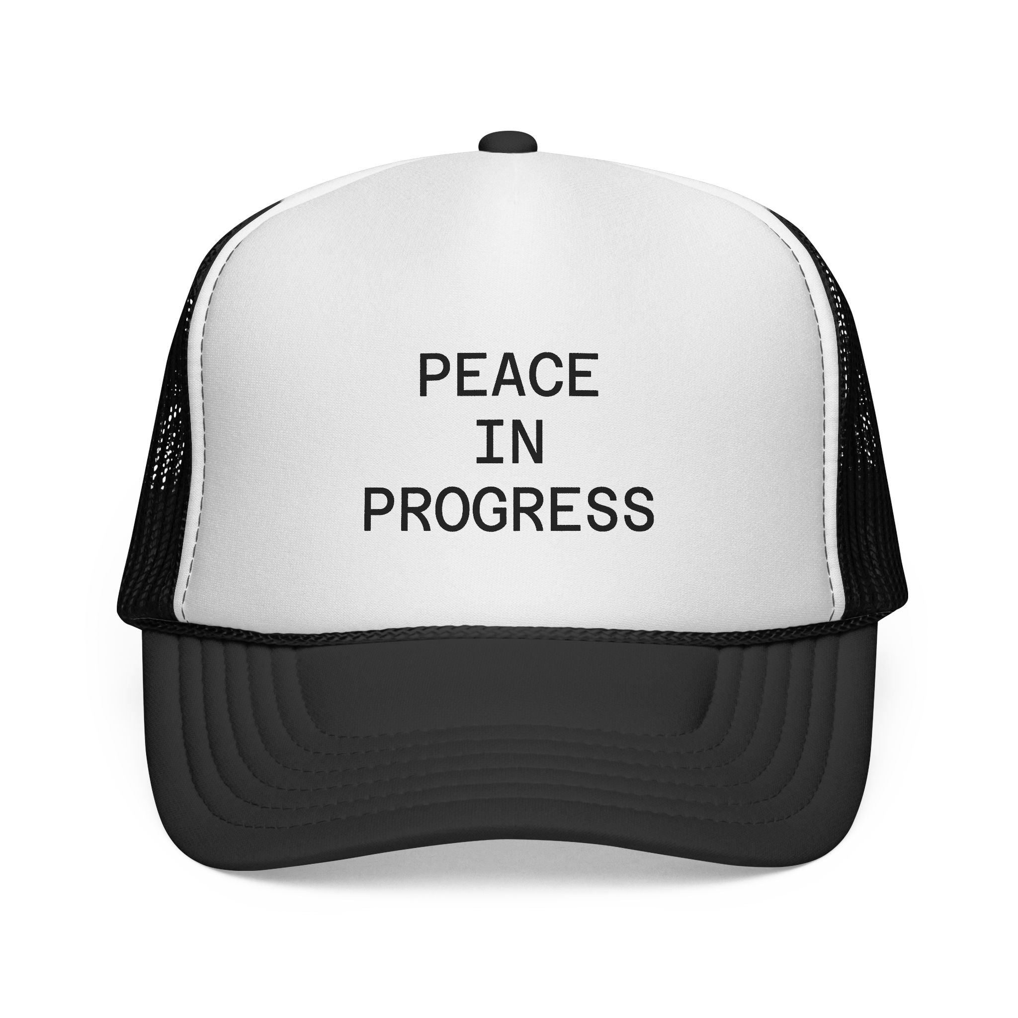 Peace In Progress Trucker Hat — Casual Mesh Cap with Positive Message