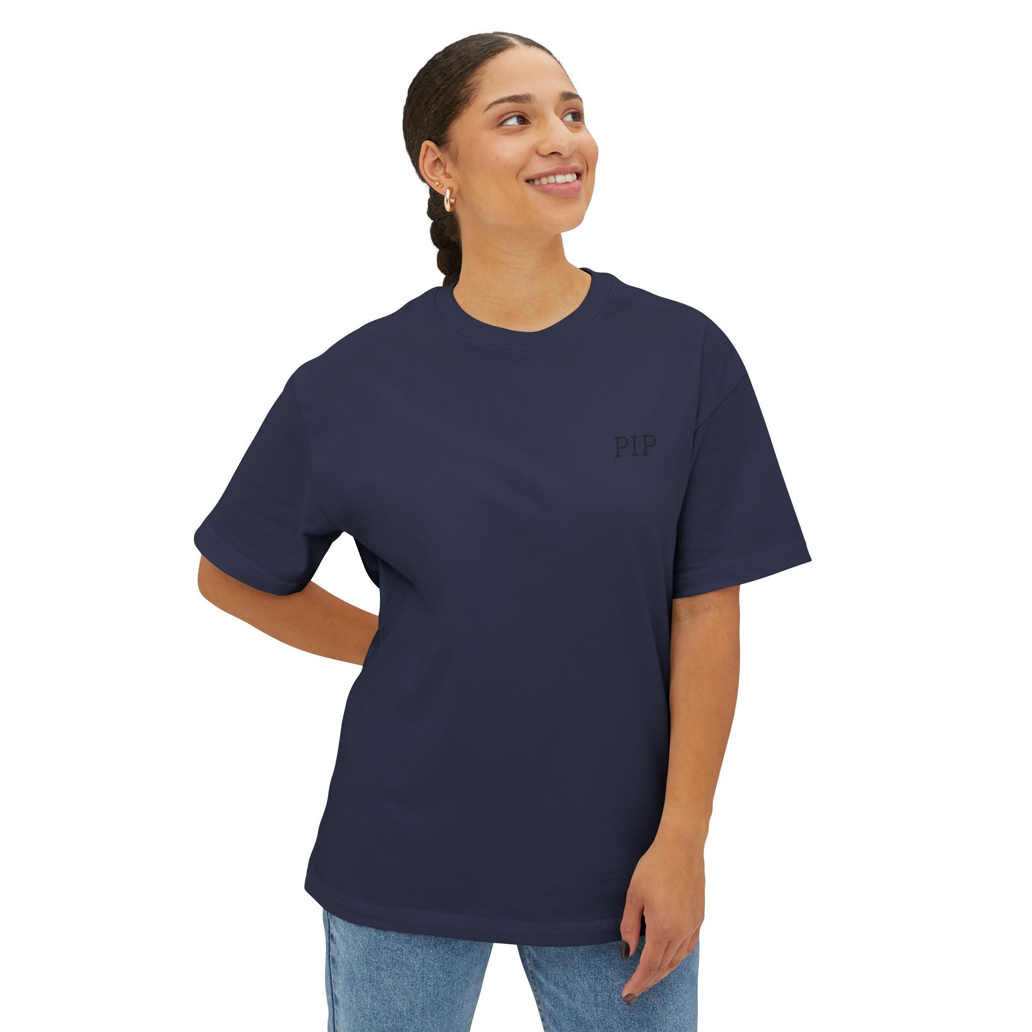 Peace In Progress Tee — Minimalist White Boxy T-Shirt with 'PIP' Chest Logo