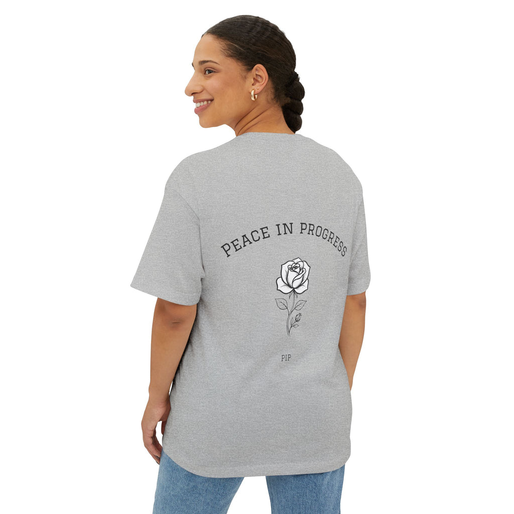 Peace In Progress Tee — Minimalist White Boxy T-Shirt with 'PIP' Chest Logo