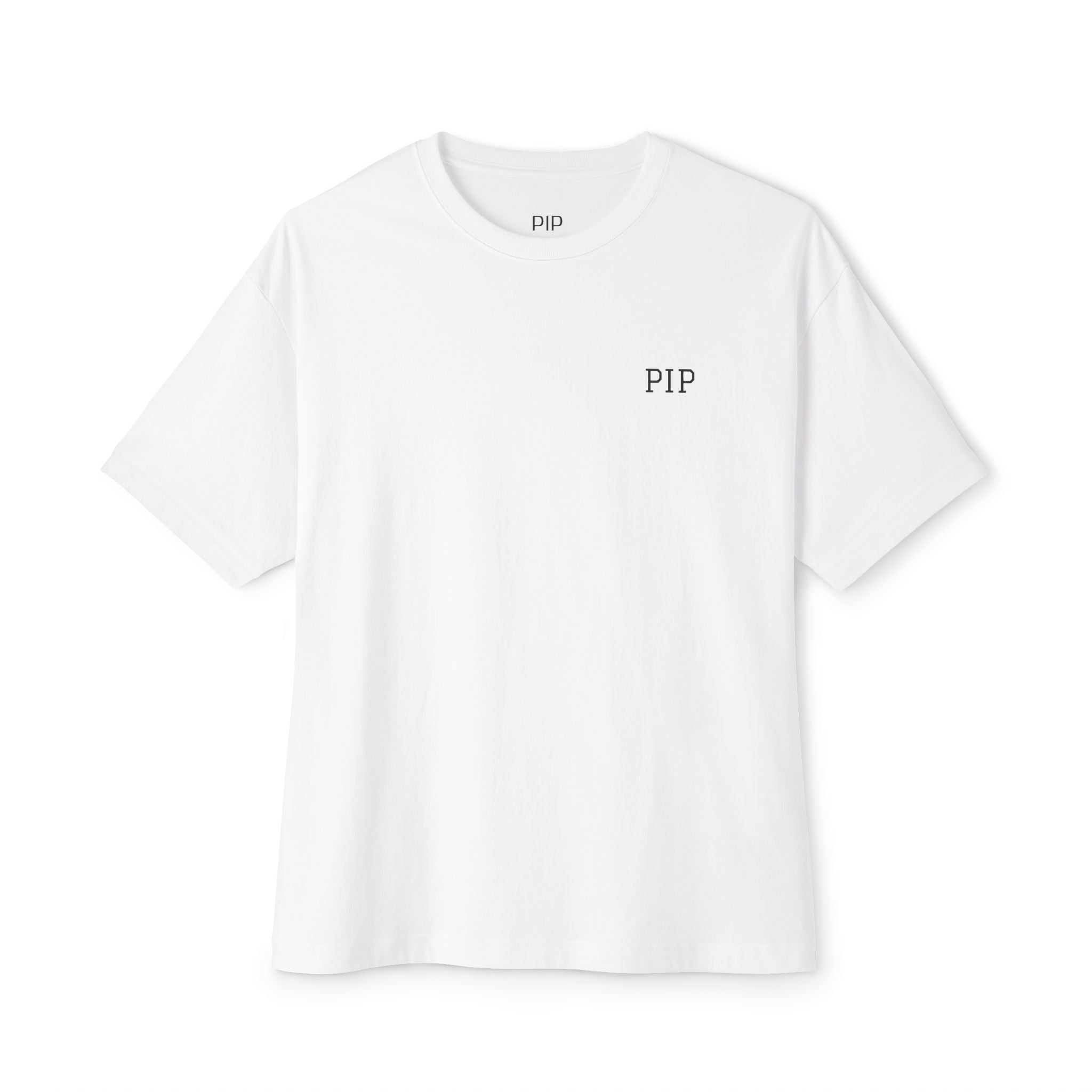 Peace In Progress Tee — Minimalist White Boxy T-Shirt with 'PIP' Chest Logo