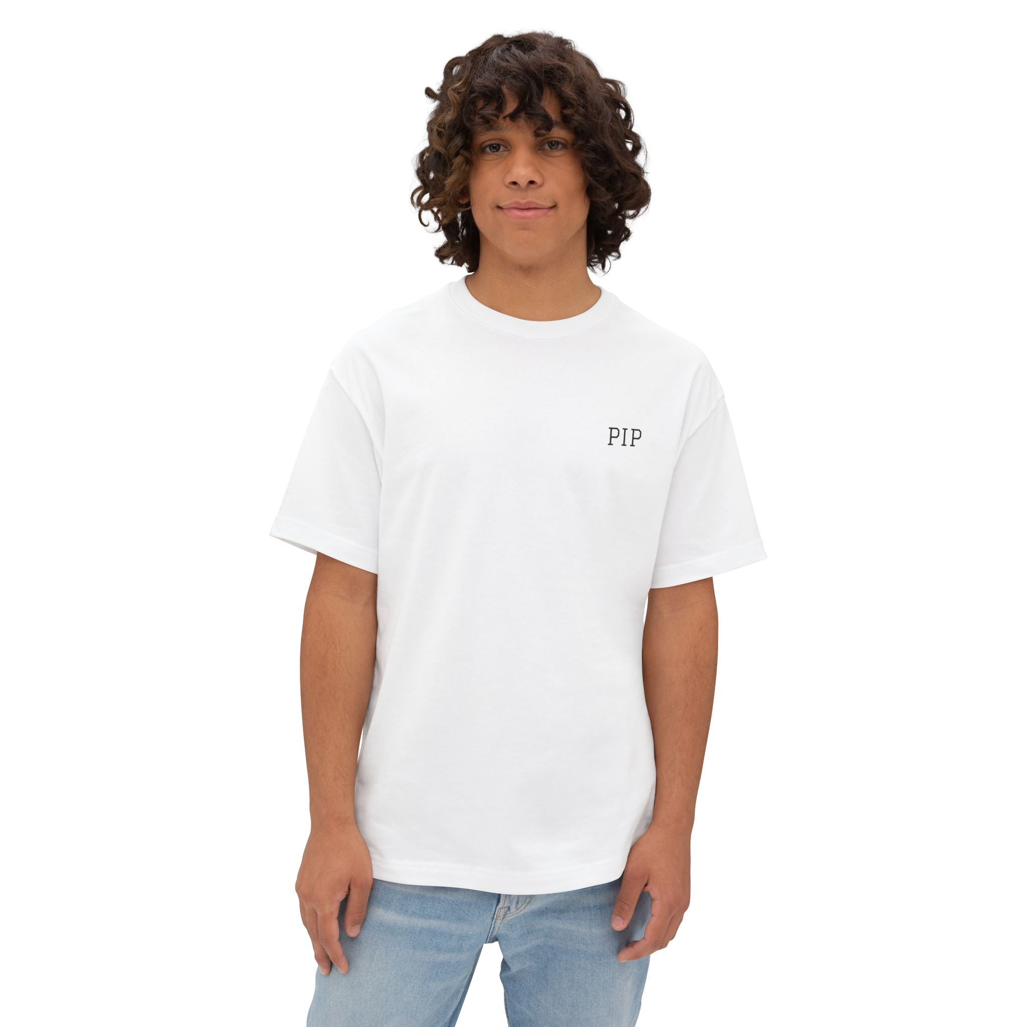 Peace In Progress Tee — Minimalist White Boxy T-Shirt with 'PIP' Chest Logo