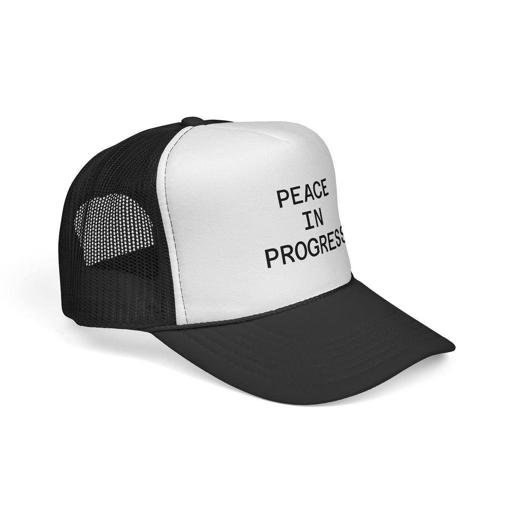 Peace In Progress Trucker Hat — Casual Mesh Cap with Positive Message