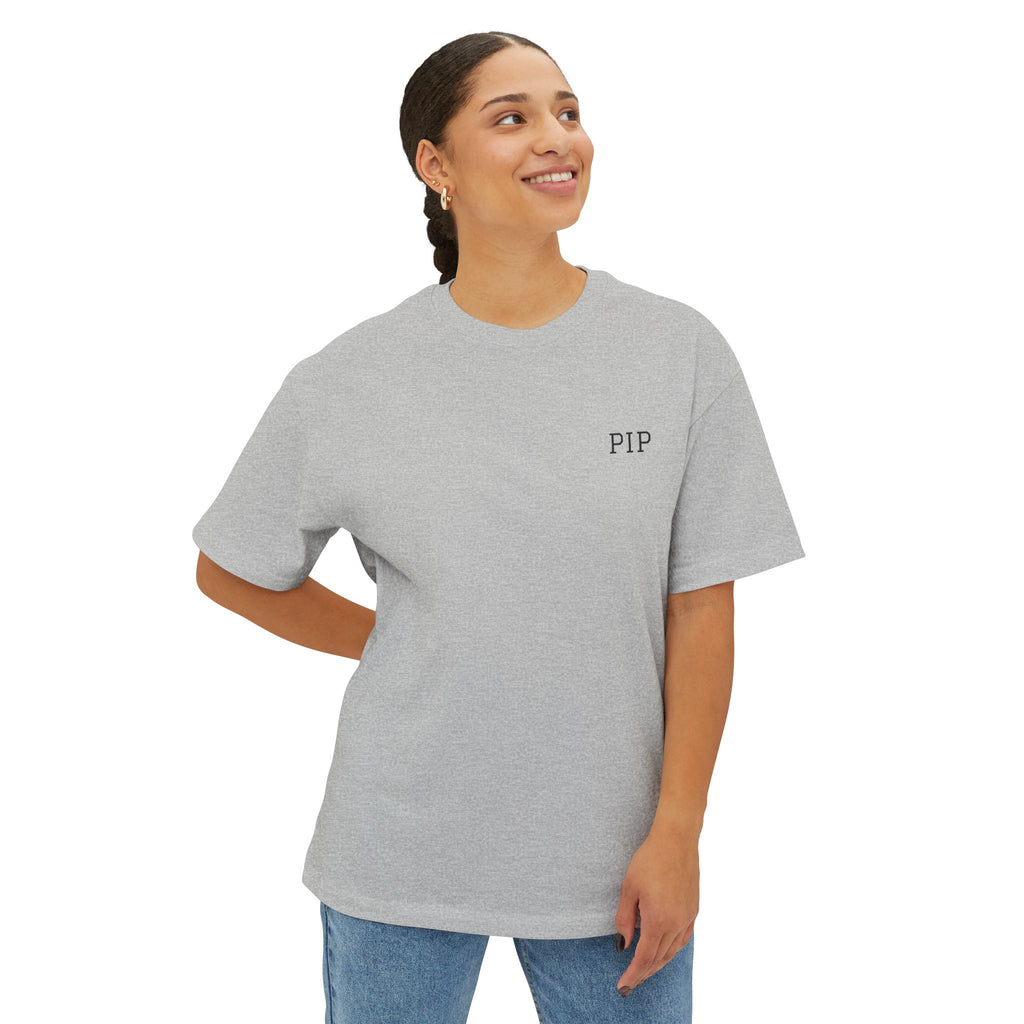 Peace In Progress Tee — Minimalist White Boxy T-Shirt with 'PIP' Chest Logo
