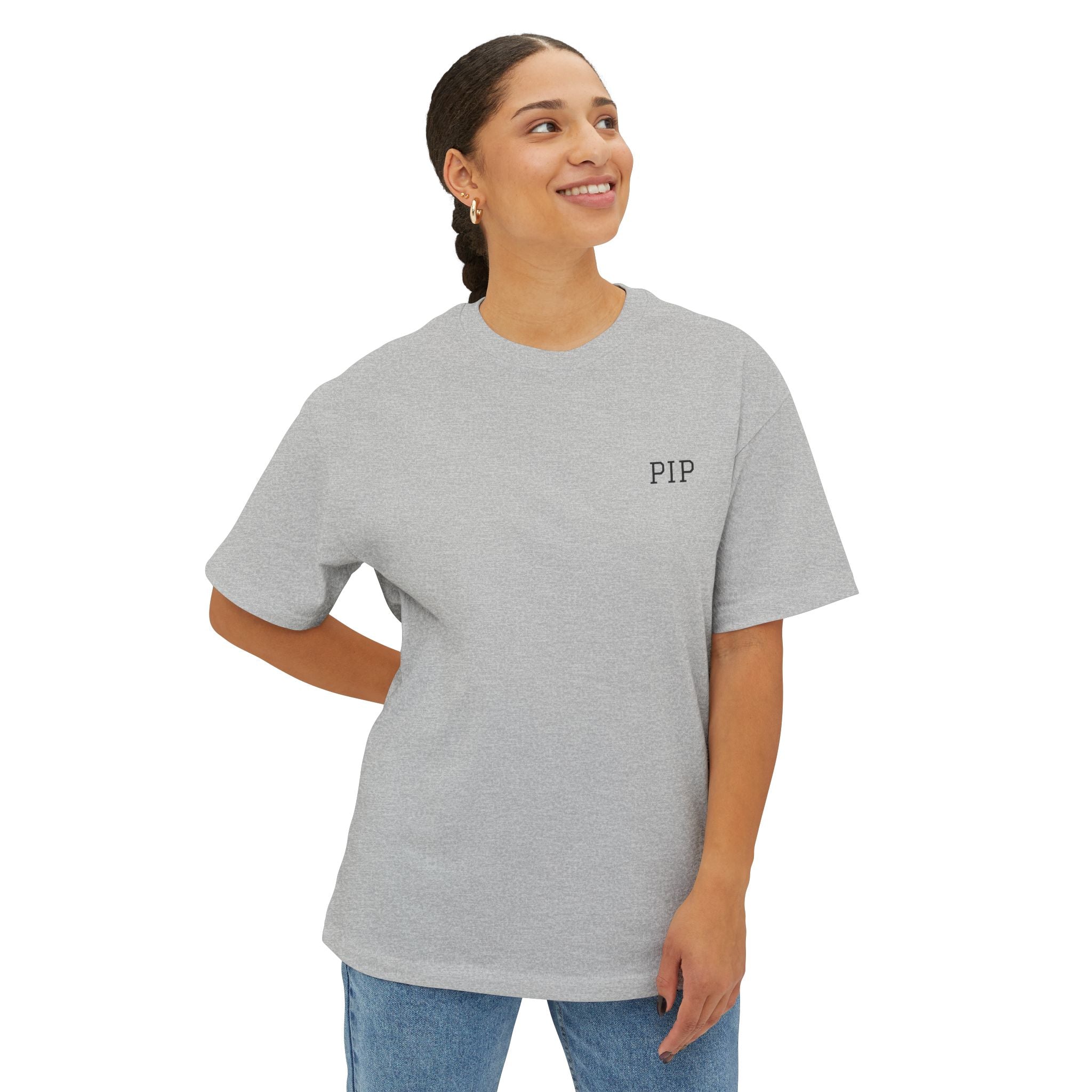 Peace In Progress Tee — Minimalist White Boxy T-Shirt with 'PIP' Chest Logo