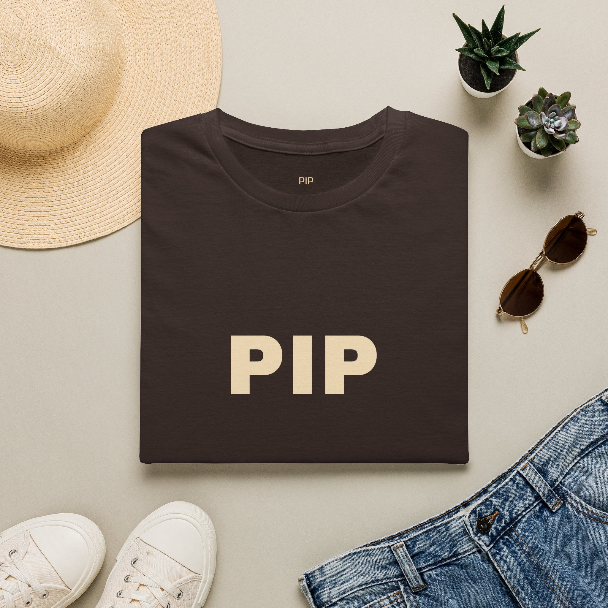 PIP Minimalist Text T‑Shirt — Simple Bold Lettering Tee