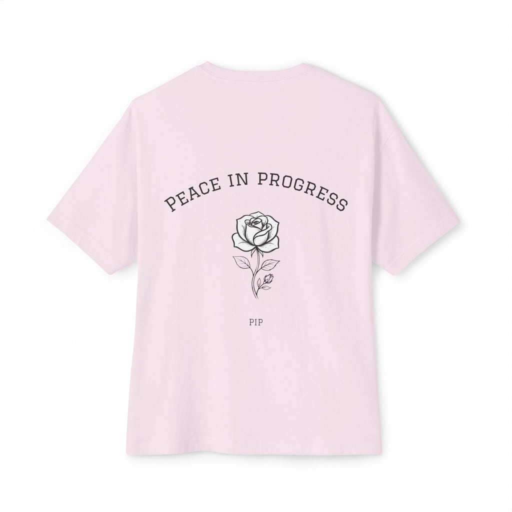 Peace In Progress Tee — Minimalist White Boxy T-Shirt with 'PIP' Chest Logo