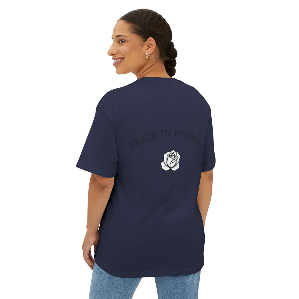 Peace In Progress Tee — Minimalist White Boxy T-Shirt with 'PIP' Chest Logo