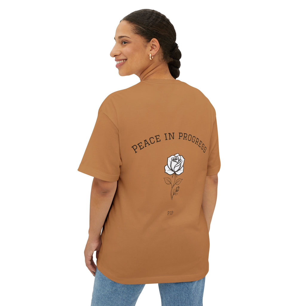 Peace In Progress Tee — Minimalist White Boxy T-Shirt with 'PIP' Chest Logo