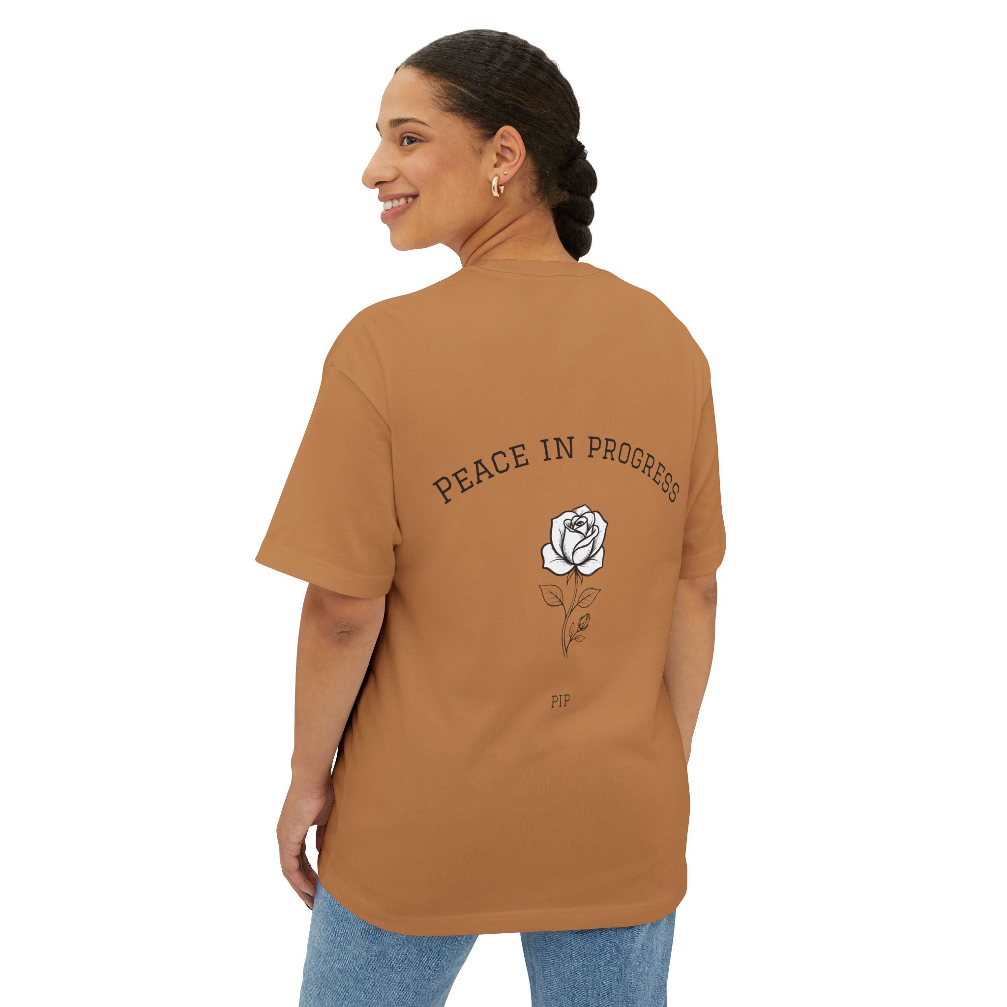 Peace In Progress Tee — Minimalist White Boxy T-Shirt with 'PIP' Chest Logo