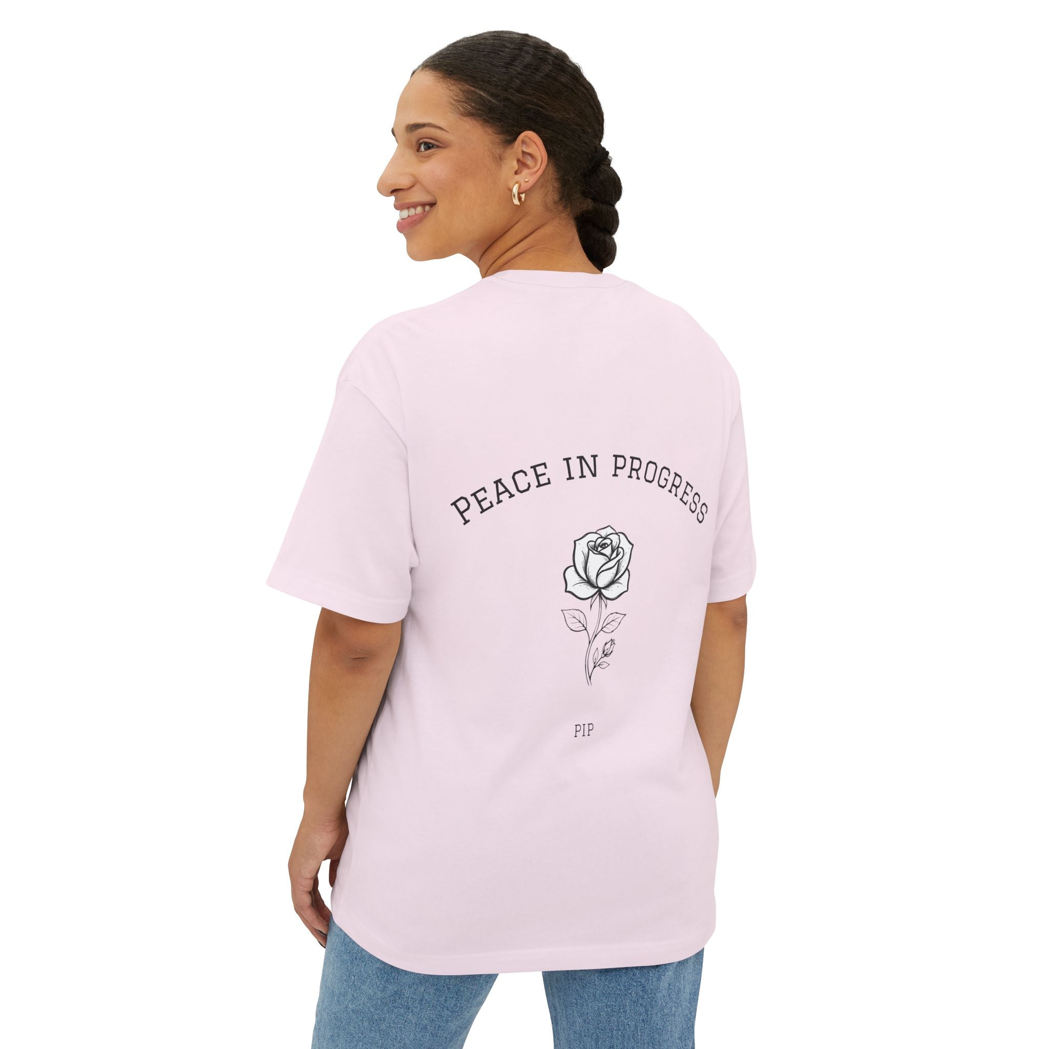 Peace In Progress Tee — Minimalist White Boxy T-Shirt with 'PIP' Chest Logo