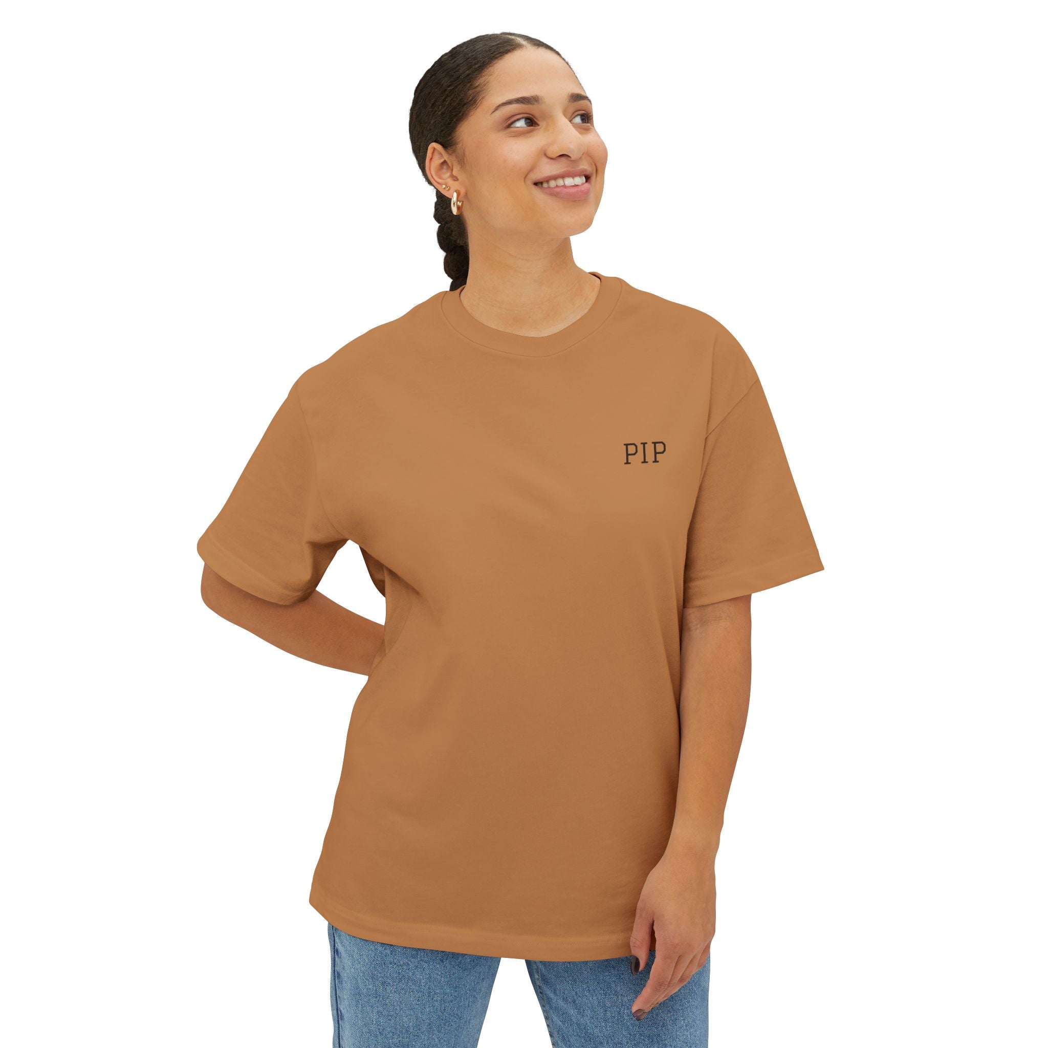 Peace In Progress Tee — Minimalist White Boxy T-Shirt with 'PIP' Chest Logo