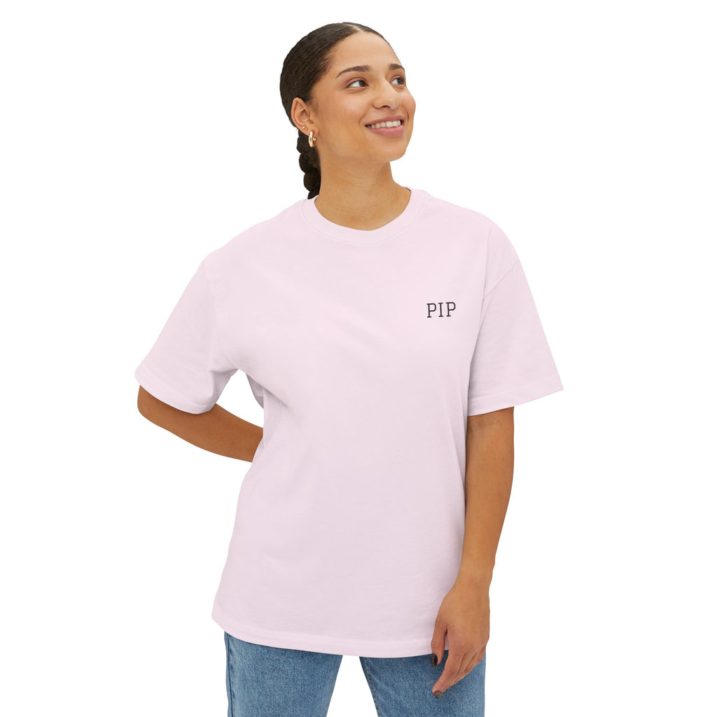 Peace In Progress Tee — Minimalist White Boxy T-Shirt with 'PIP' Chest Logo